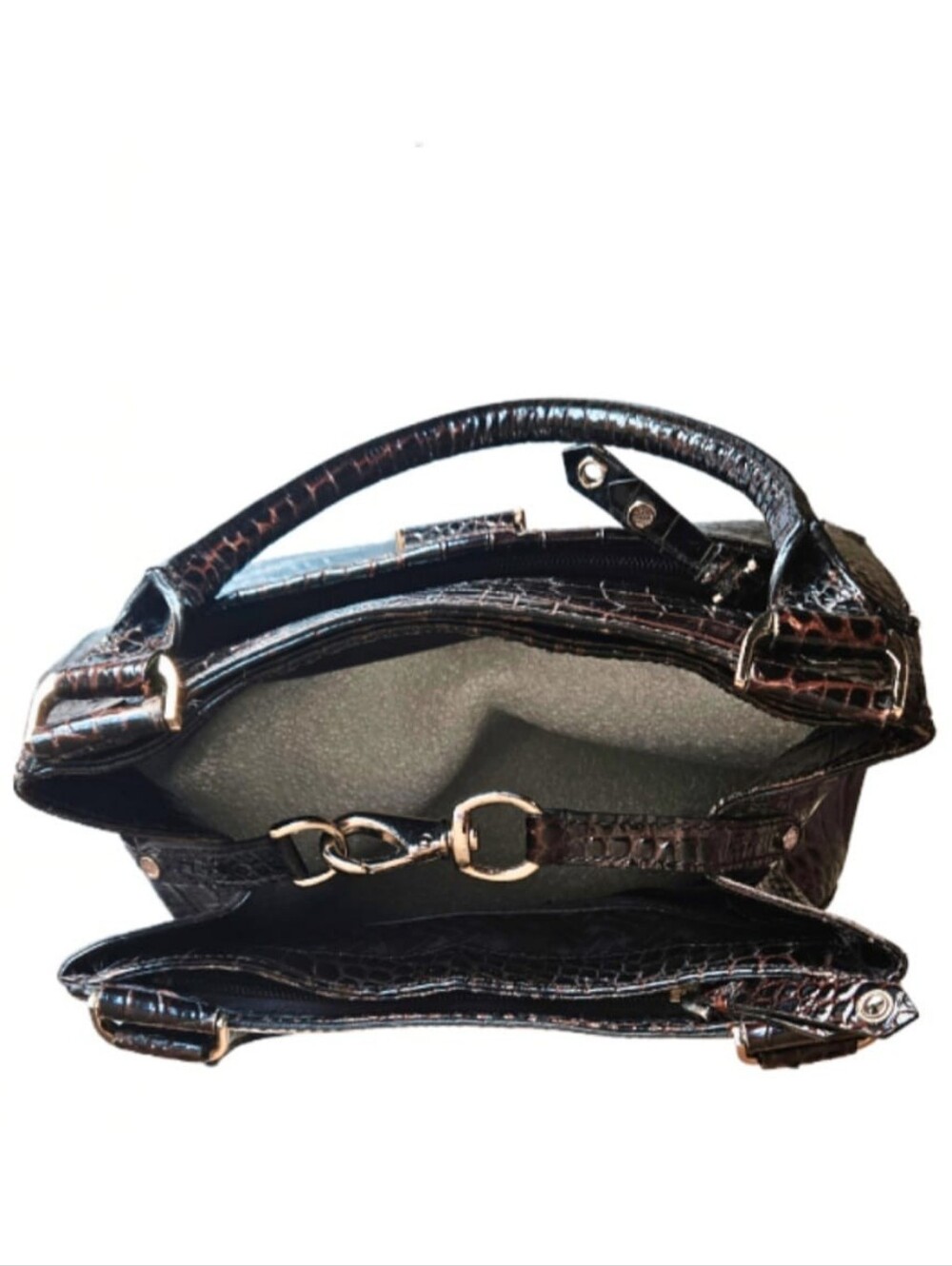 Cole Haan Dark Brown Croc-Embossed Top-Handle Satchel - Picture 13 of 15